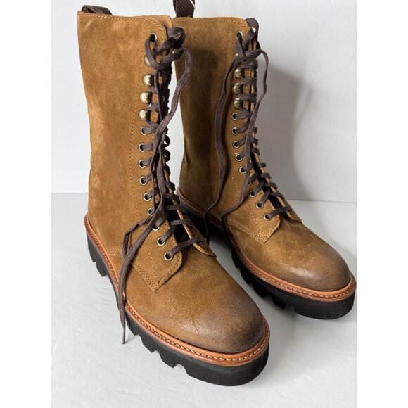 Anthropologie X Grenson Mavis Snuff Burnishing Suede Combat Boots UK 4 US 6.5 - Picture 3 of 7